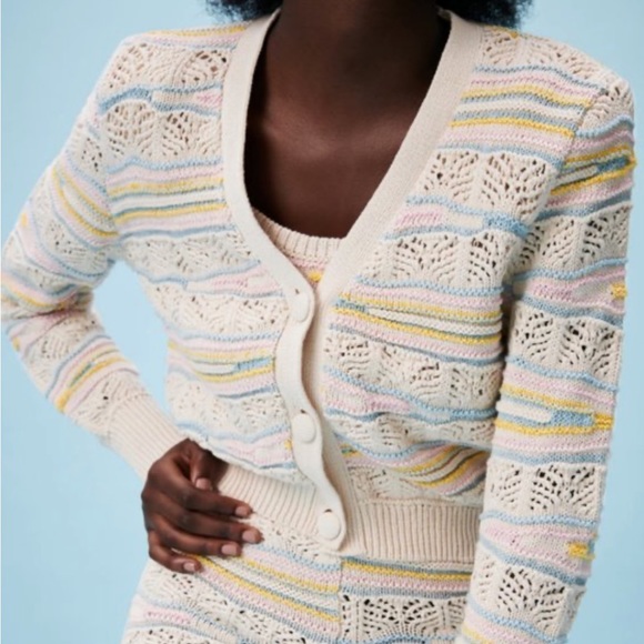 Zara Sweaters - Zara Pastel Multicoloured Pointelle Knit Cardigan